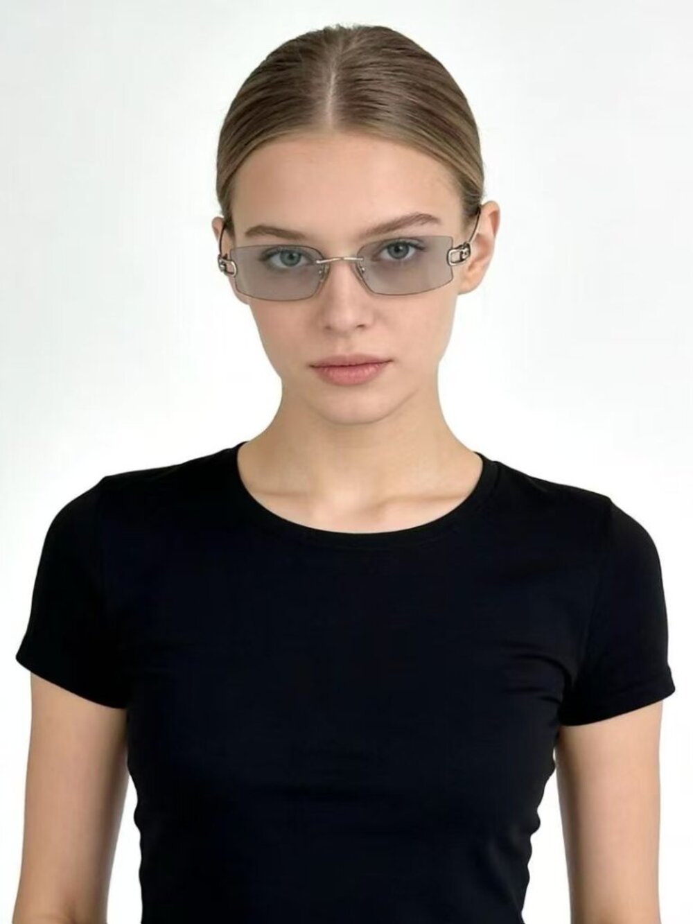 Gentle Monster Rimless Rectangular Sunglasses Silver Chain Detail w/ Case